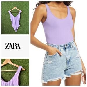 NWT Zara Sleeveless‎ Scoop Neck Bodysuit Lavender Purple Stretch Size S Small